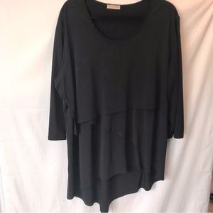 Plus Size Brochure Asymmetrical Layered 3/4 Sleeve Black Shirt Size 3X